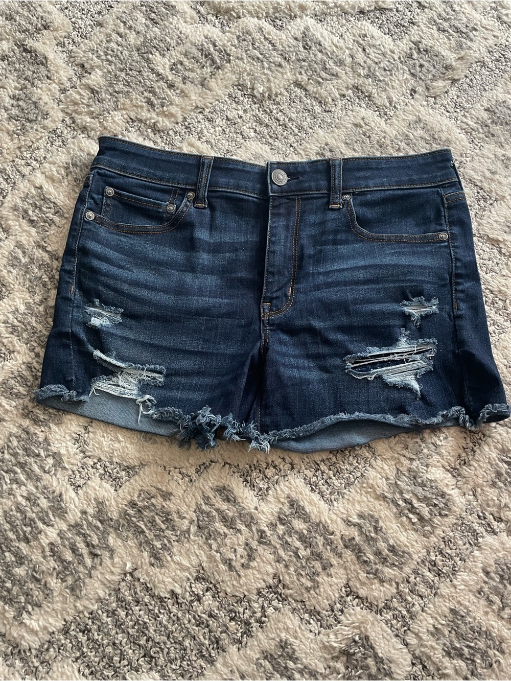American Eagle Outfitters Dark Blue Distressed Jean Shorts